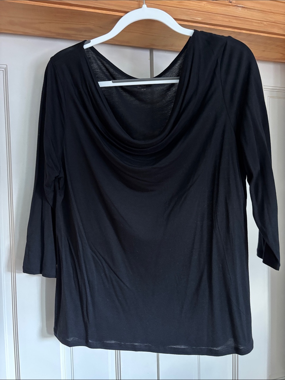 Coldwater Creek Black Draped Cowl Neck 3/4 Sleeve Top Size L